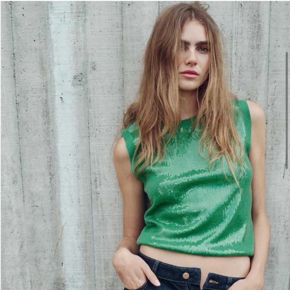 Zara Green Sequin Sleeveless Top in Size S
